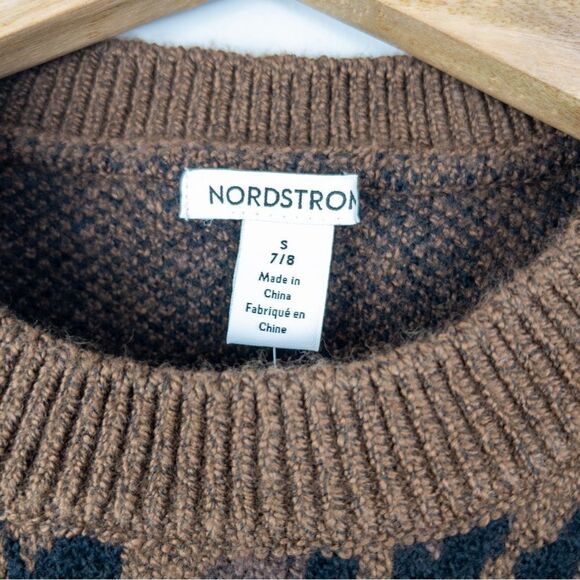 Nordstrom Girls Size Small Brown Dachsund Leopard Spots Crewneck Sweater NEW - Picture 4 of 8